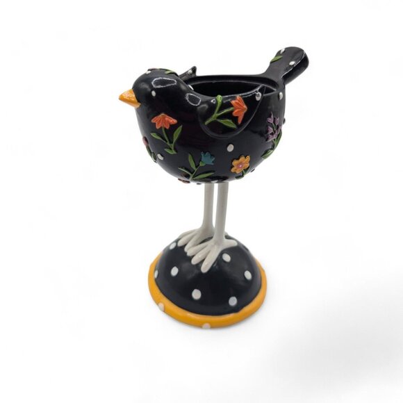 Yankee Candle Black Bird Long Legs Votive Candle Holder With Folk Art Floral Des - Picture 2 of 10